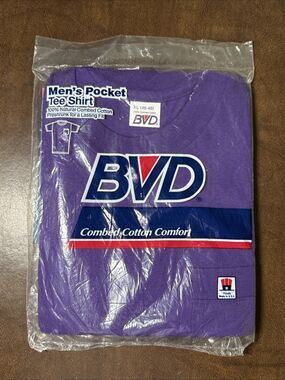Vtg NOS 1990s BVD Purple Single Stitch Pocket T-Shirt 100% Cotton Sz XL USA #1